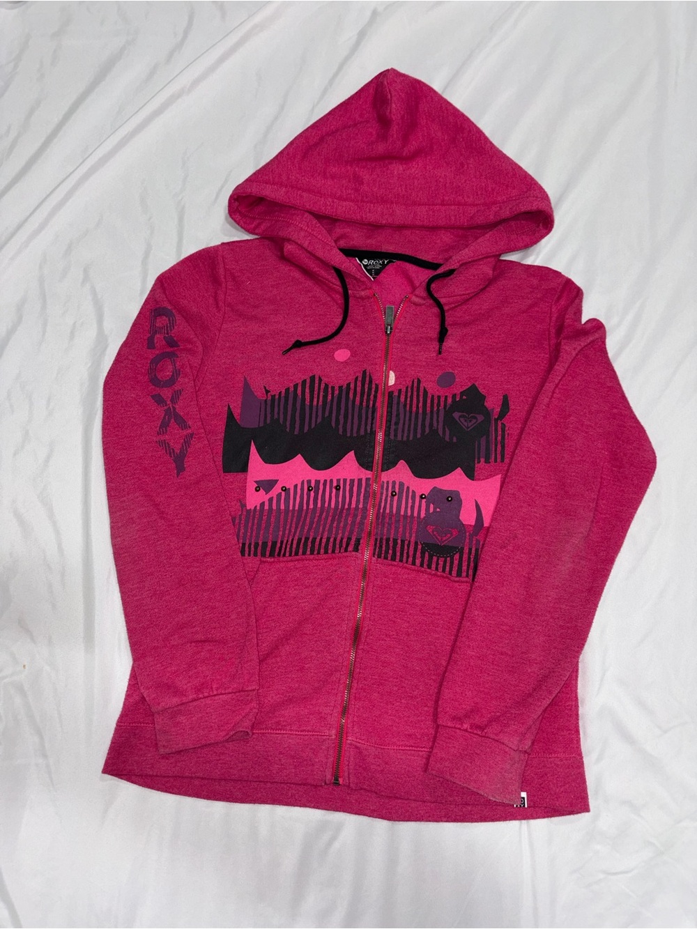 Roxy Girls' Hot Pink Zip-Up Hoodie with Graphic Print